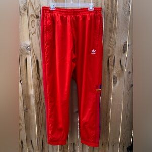 Adidas Red Joggers Zip Side Pockets Drawstring Waistband Unisex Size M/L